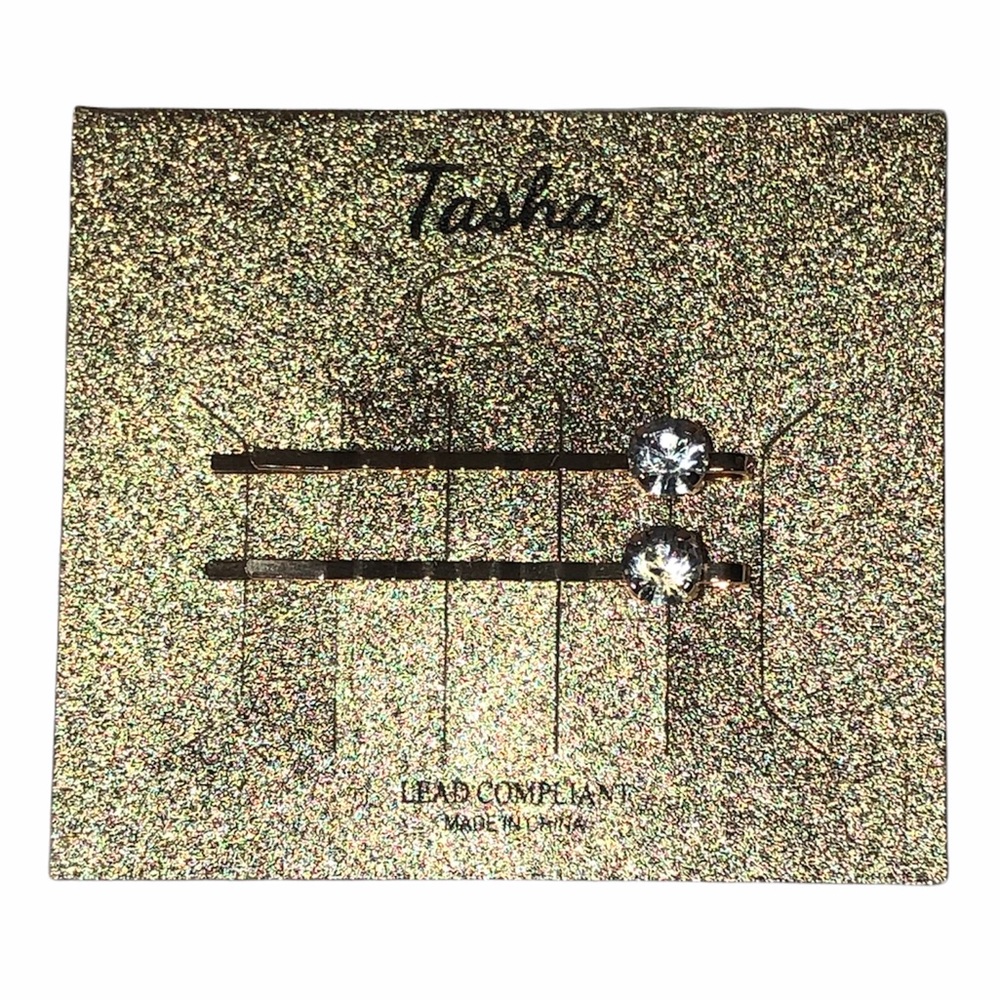 Tasha Bobby Pins Barrettes Clear Stone Gold Tone CZ Hair Accessory Bling